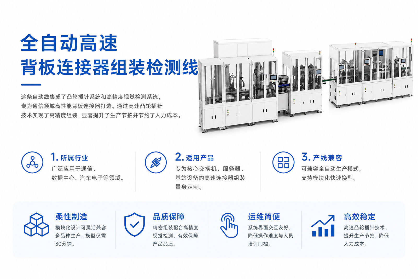 全自动高速背板连接器组装检测线 全自动高速背板连接器组装检测线